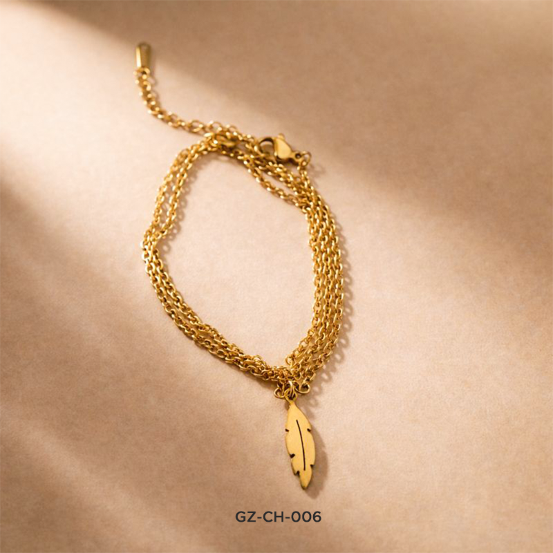 Golden Feather Charm Chain