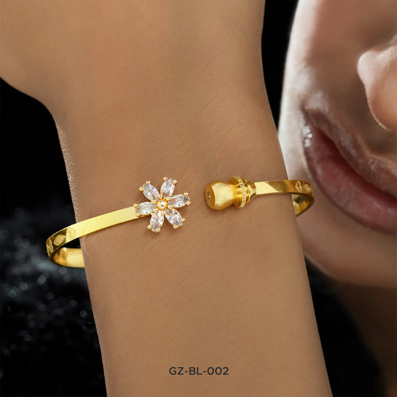 Bracelet Anti-Tarnish Crystal Flower Bangle