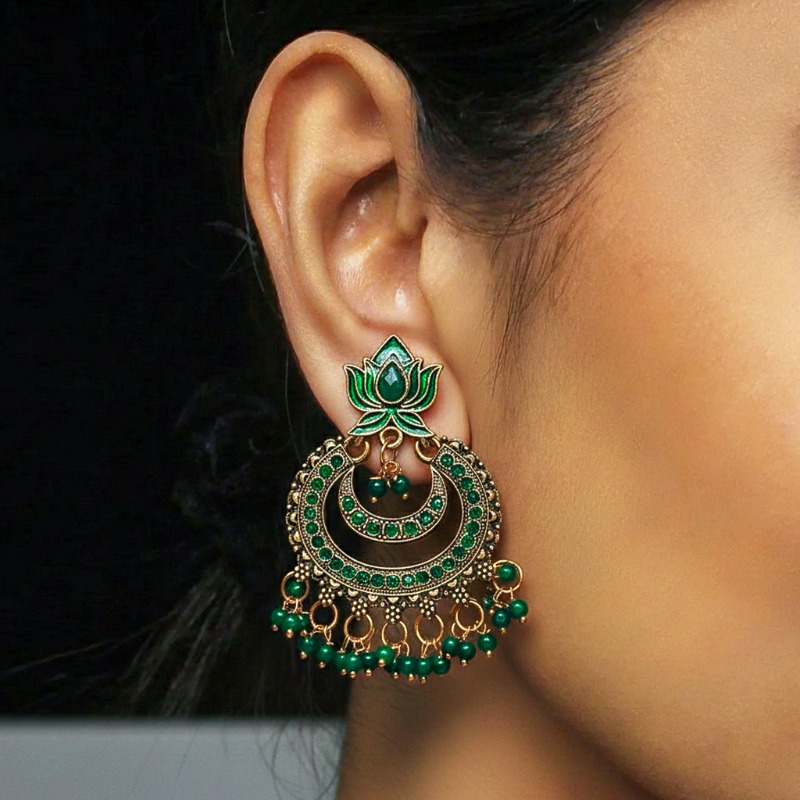 Lakshmi Green Lotus Jhumka