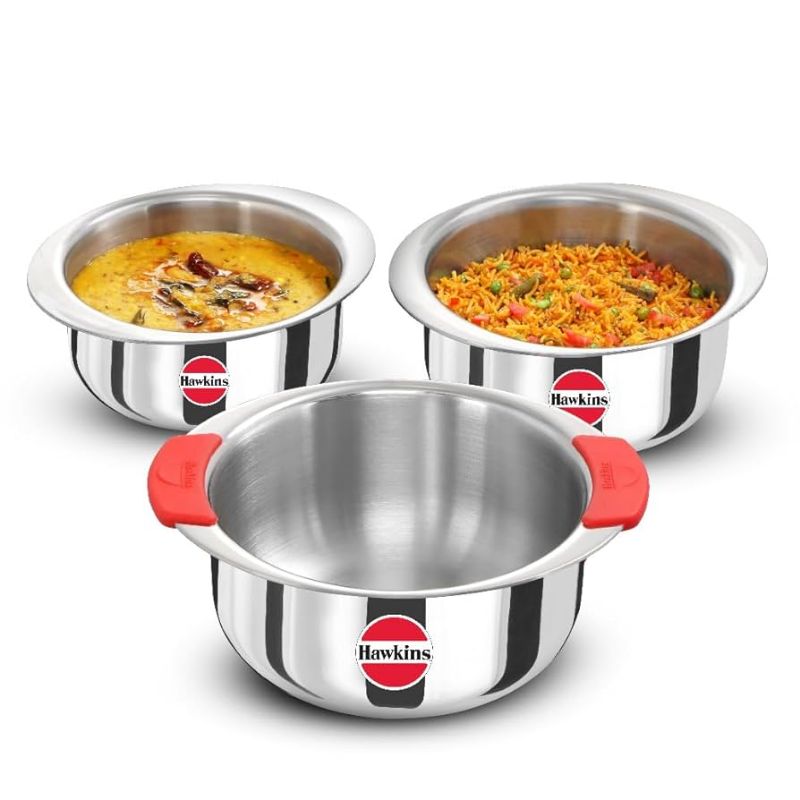 Hawkins Gift pack  3 Pieces Set of 1.5 Litre, 2 Litre and 2.5 Litre Triply Stainless Steel Patila