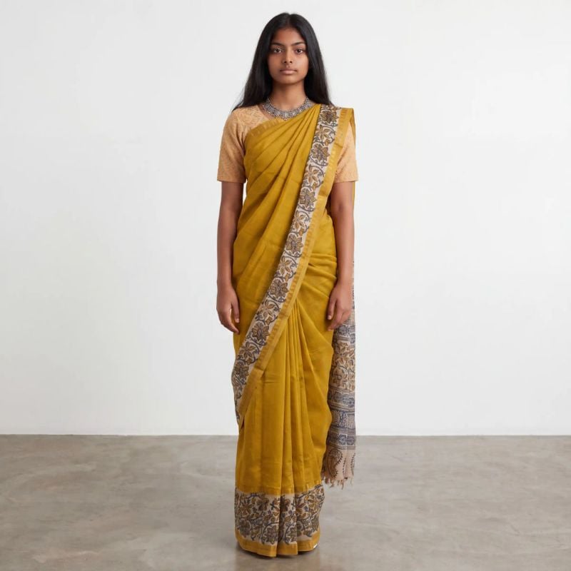 Mangalagiri Handloom Saree in Mustard | Tie-Dye Nizam Border