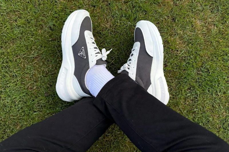 PRADA ITALY GREY WHITE SNEAKERS ULTRA LUXURY BRAND*