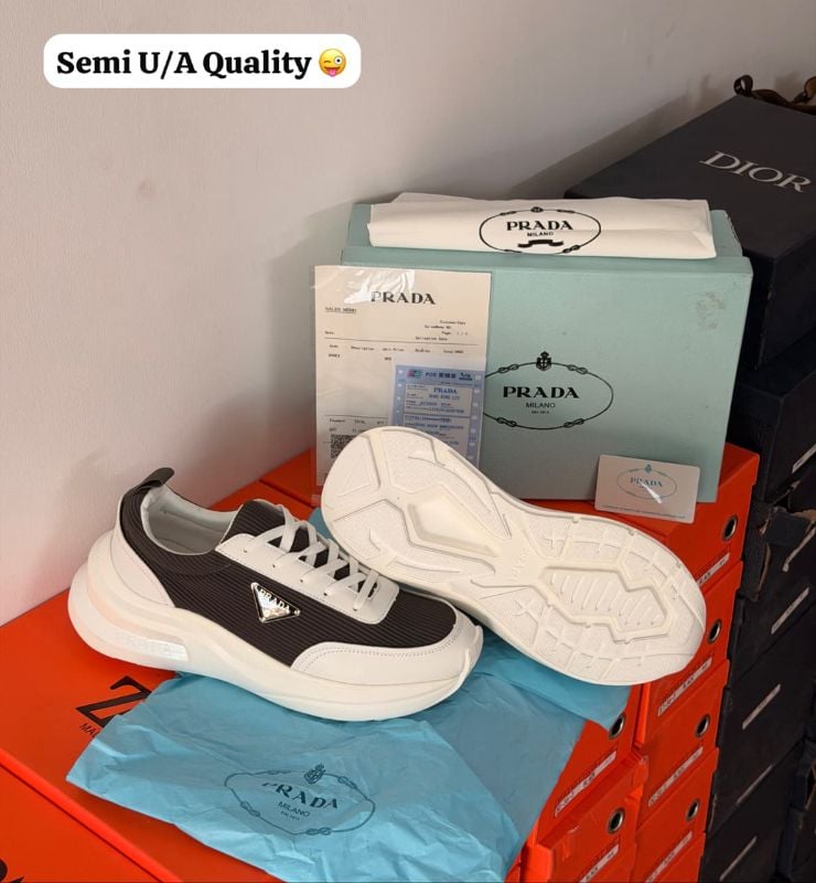PRADA ITALY GREY WHITE SNEAKERS ULTRA LUXURY BRAND*