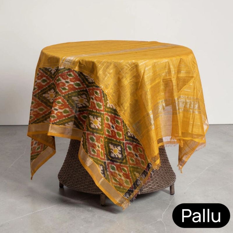 Pedana Kalamkari Saree in Mustard Yellow | Hand Block Print with Blouse