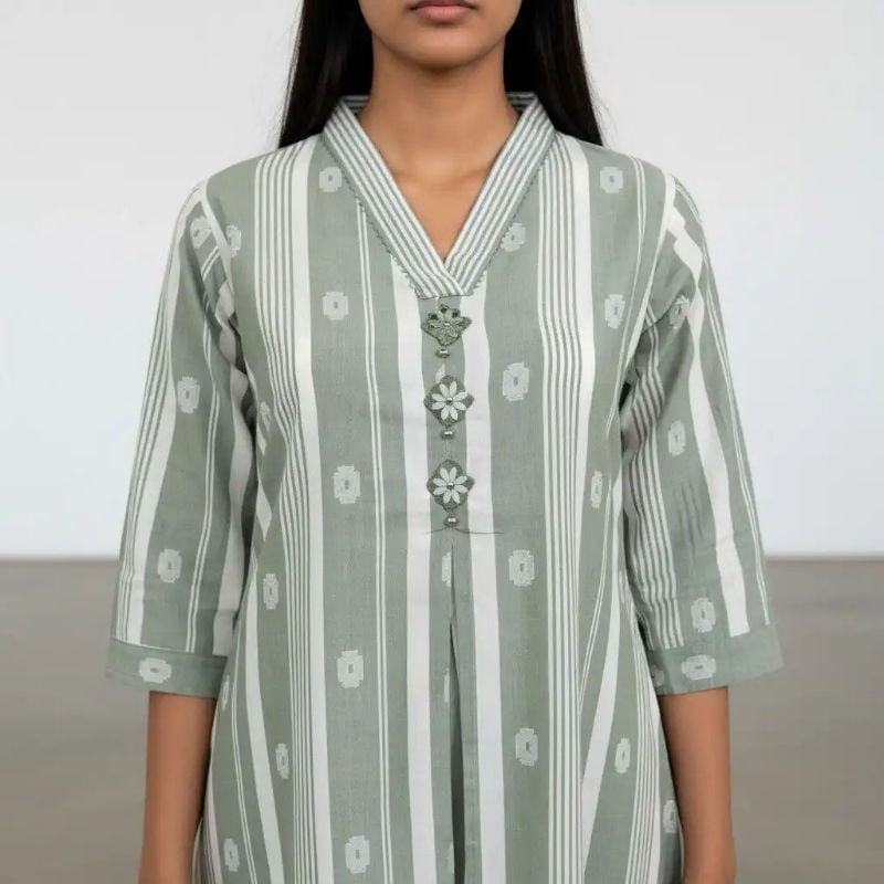 Handloom Cotton Co-Ord Set — A-line Kali Top with Mirror Work & Palazzo