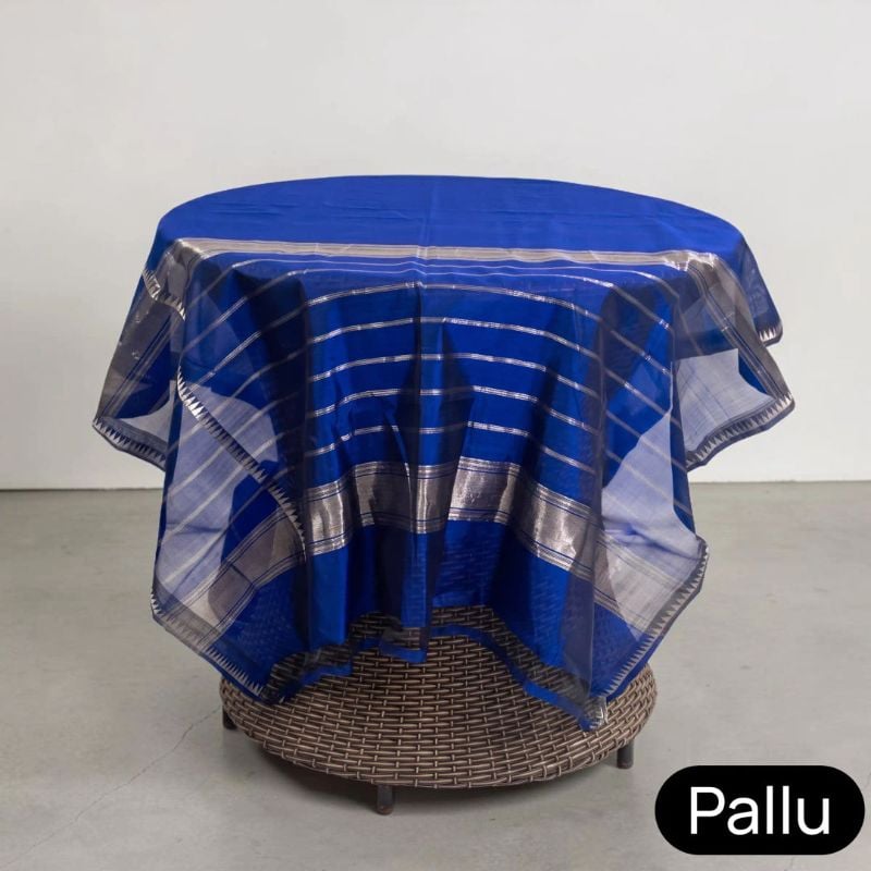 Handwoven Mangalgiri Silk-Cotton Saree in Navy with Temple Border