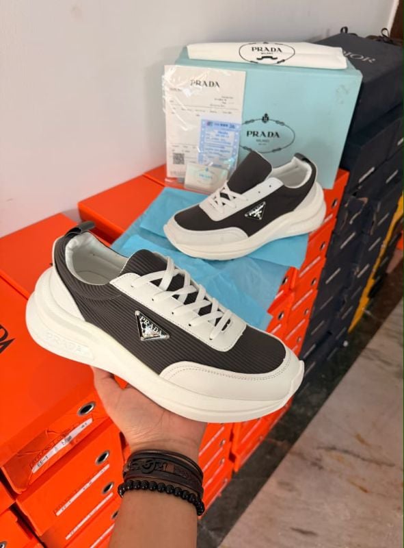 PRADA ITALY GREY WHITE SNEAKERS ULTRA LUXURY BRAND*