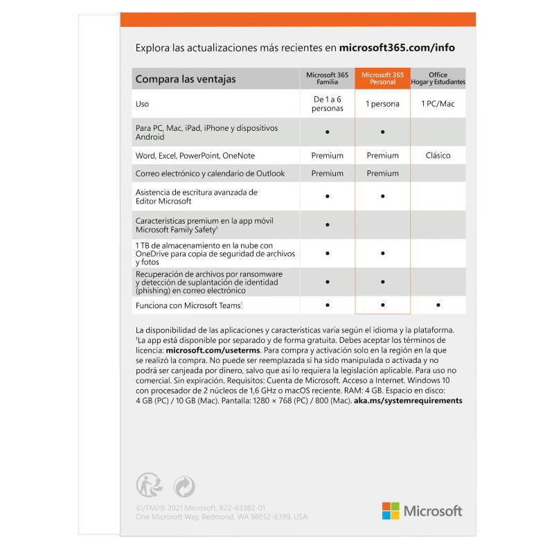 Microsoft 365 Personal
(12 meses suscripción) Original