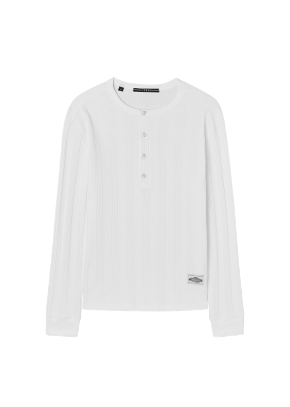 Men's Ribbed Henley Neck Long Sleeve Tee