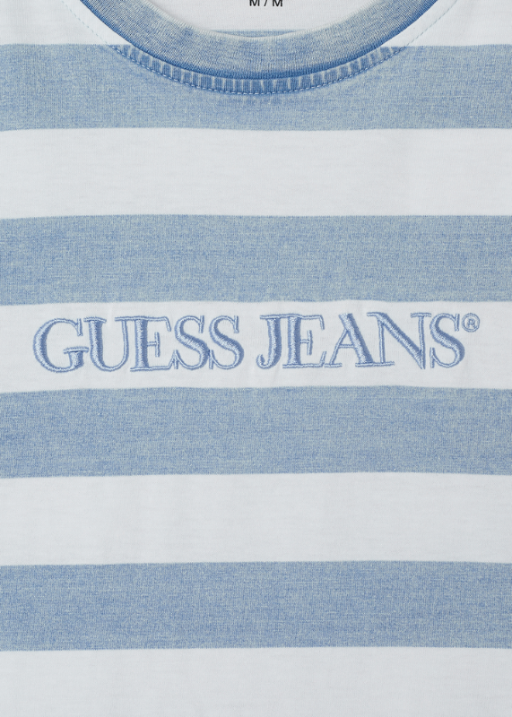 [Guess Jeans] Men's Regular Indigo Stripe Short Sleeve T-shirt