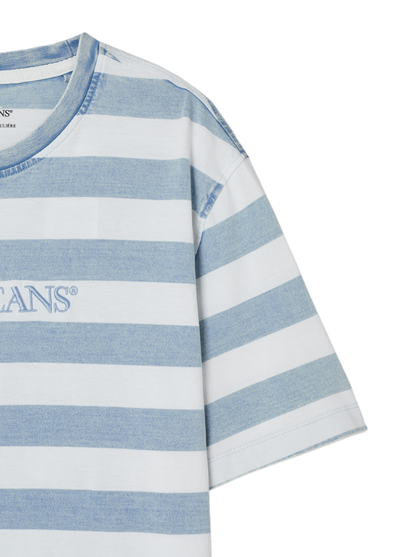 [Guess Jeans] Men's Regular Indigo Stripe Short Sleeve T-shirt