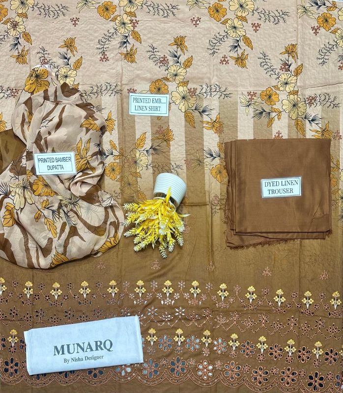 3 Pcs Women's Unstitched Printed Embroidered Suit #Design 10