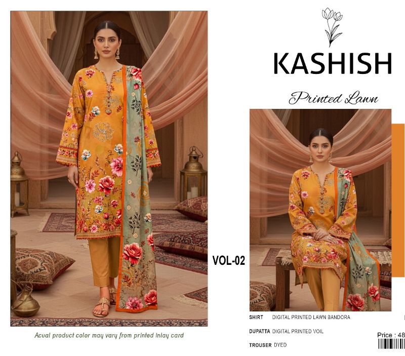 Kashish Bana Dora 3 Piece Premium Printed Lawn Shirt Premium Cambric Trouser And Premium Printed Pure Voil Lawn Dupatta