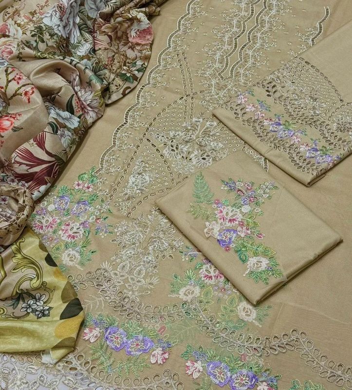 4 PC Chikankari Embroidered Women's Unstitched Suit