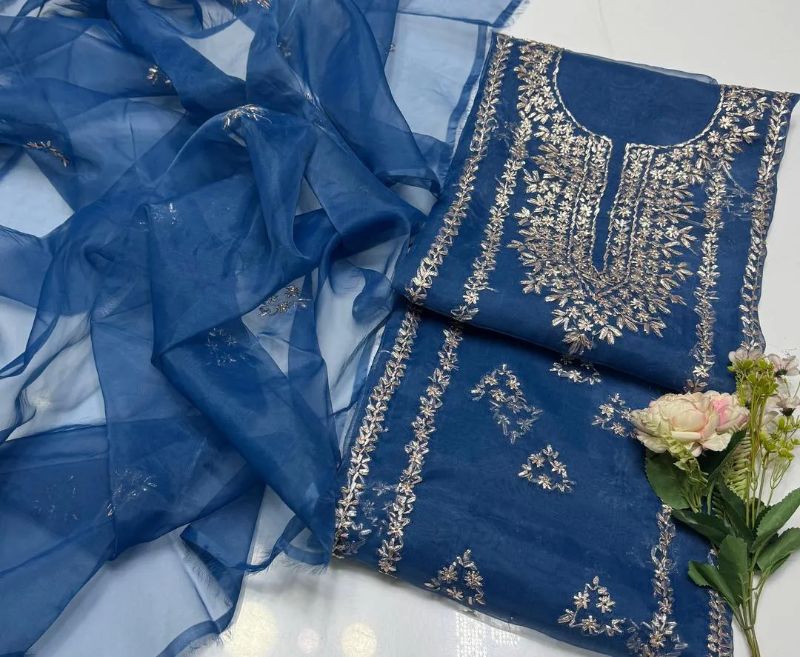 2 PC Hand Embroidered Organza Unstitched Suit #Design No 18