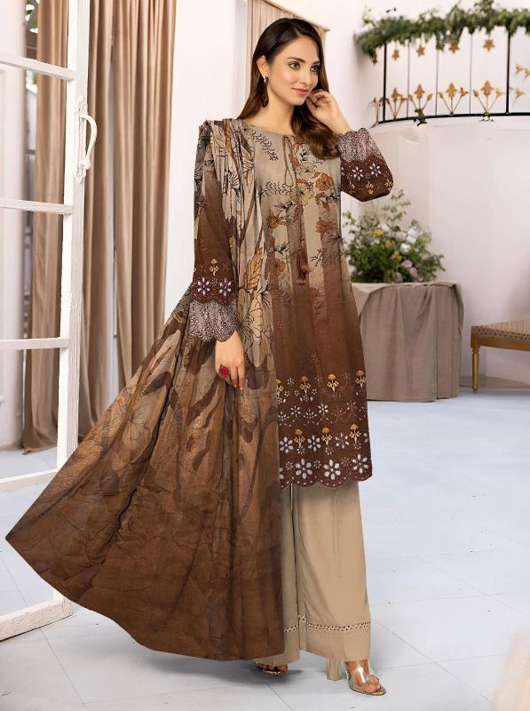 3 Pcs Women's Unstitched Printed Embroidered Suit #Design 10