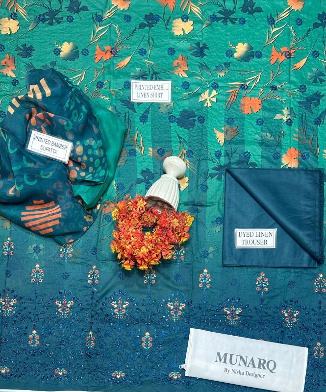 3 Pcs Women's Unstitched Printed Embroidered Suit #Design 04