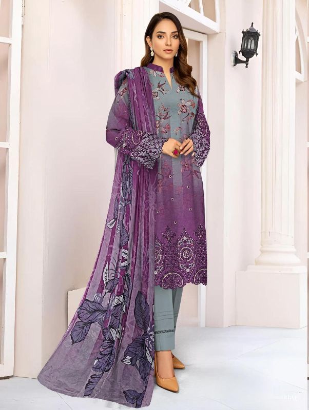 3 Pcs Women's Unstitched Printed Embroidered Suit #Design 09