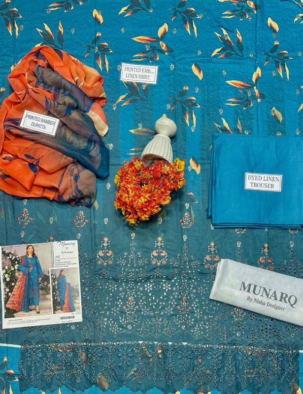 3 Pcs Women's Unstitched Printed Embroidered Suit #Design 06