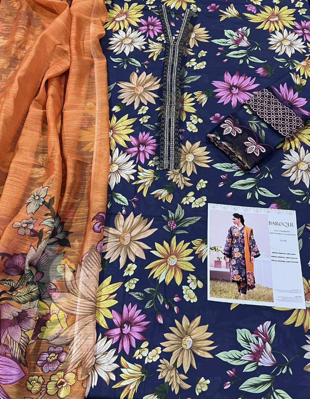 3 Pcs Women's Unstitched Digital Print Suit #Article No 27