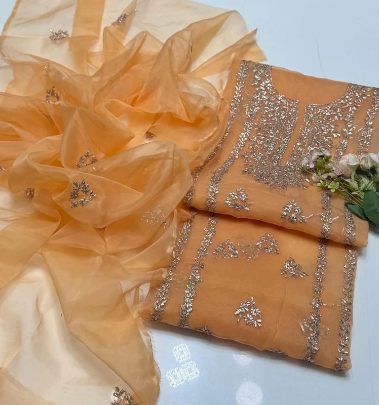 2 PC Hand Embroidered Organza Unstitched Suit #Design No 4