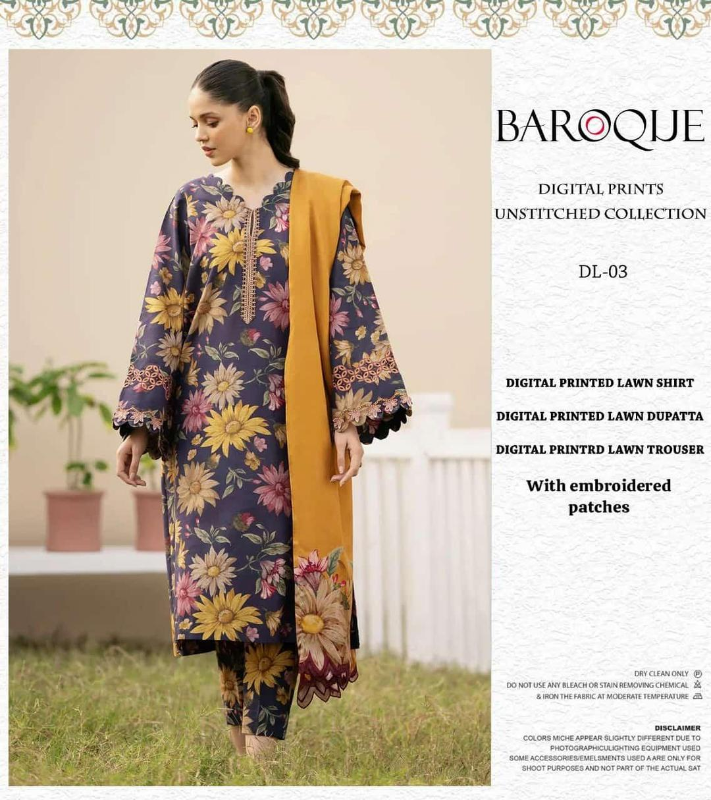 3 Pcs Women's Unstitched Digital Print Suit #Article No 27