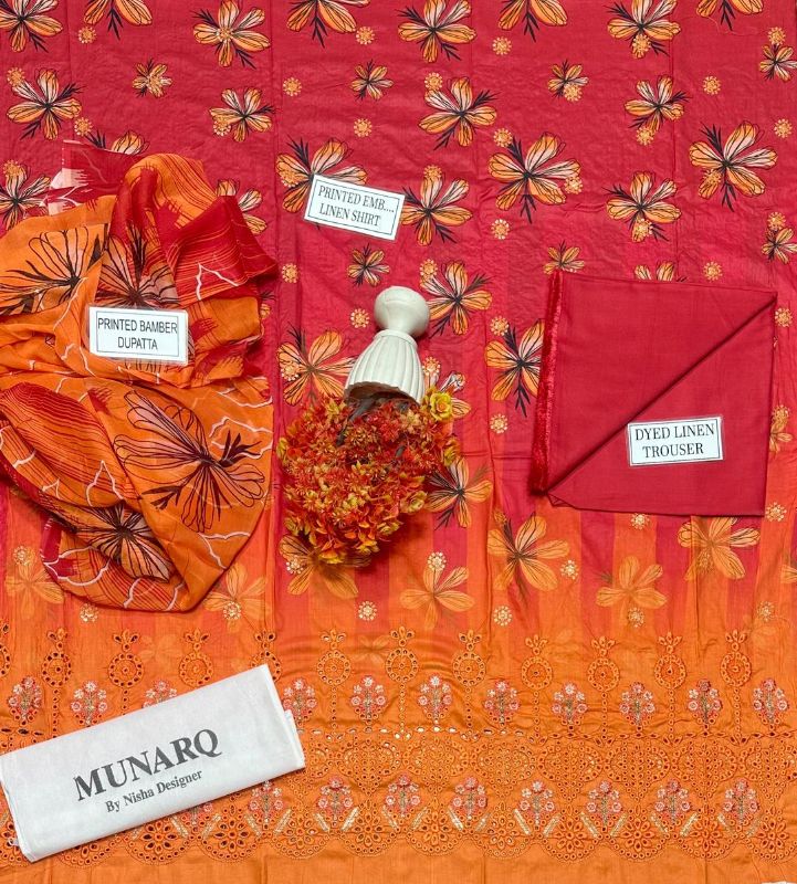 3 Pcs Women's Unstitched Printed Embroidered Suit #Design 08