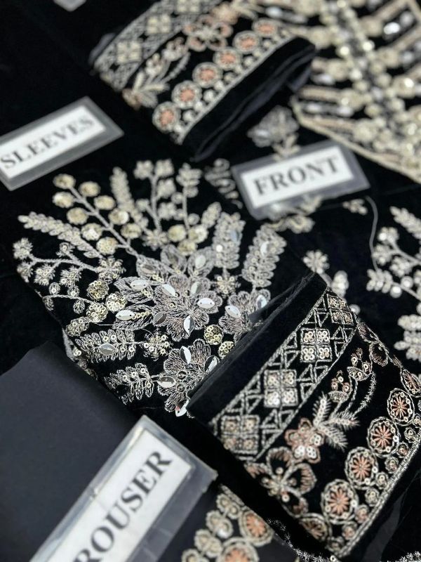 4 PC Velvet Embroidered Unstitched Women's Suit