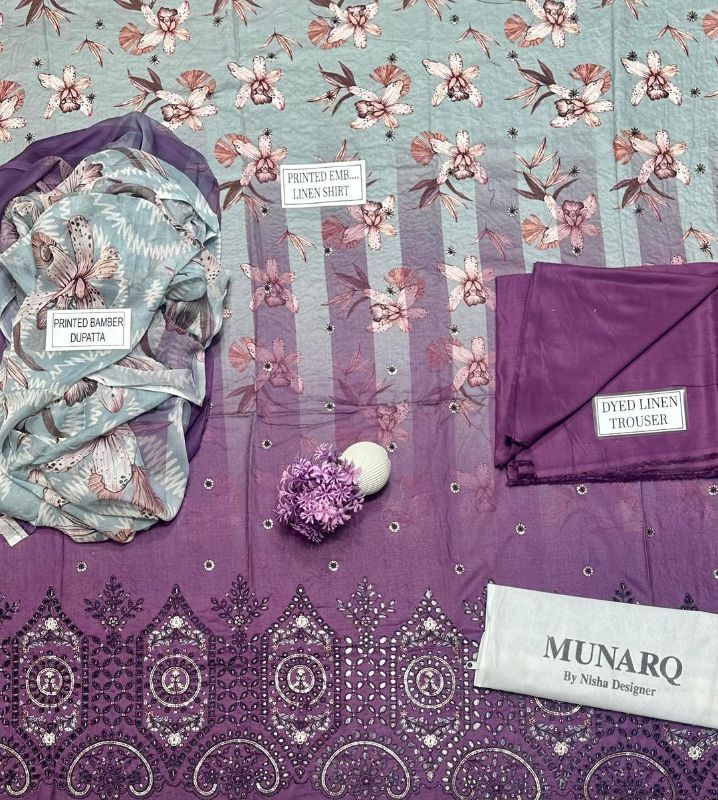 3 Pcs Women's Unstitched Printed Embroidered Suit #Design 09