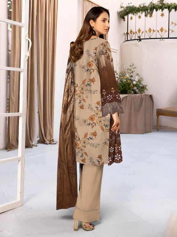 3 Pcs Women's Unstitched Printed Embroidered Suit #Design 10