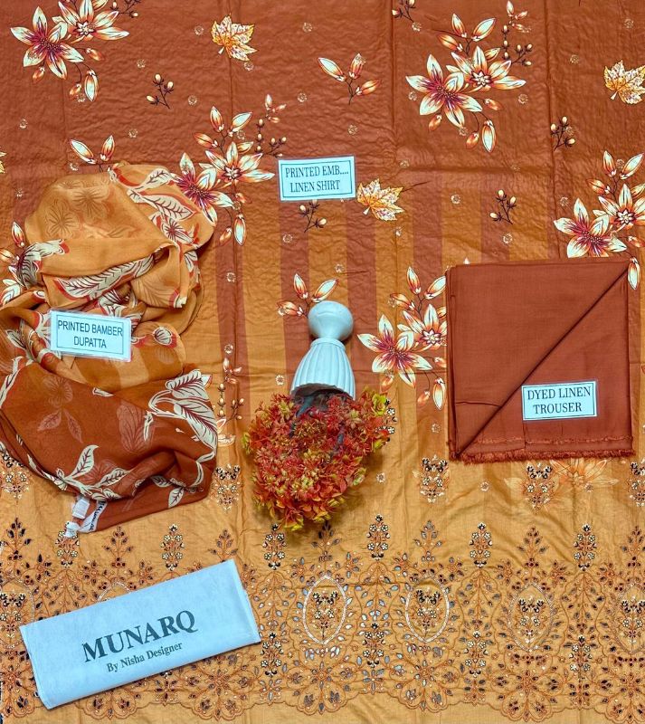 3 Pcs Women's Unstitched Printed Embroidered Suit #Design 01