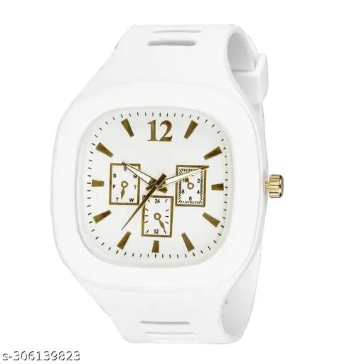 Stylish Black Silicone Strap Watch for Men with Square Dial - Black