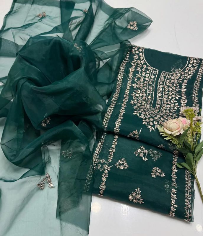 2 PC Hand Embroidered Organza Unstitched Suit #Design No 15