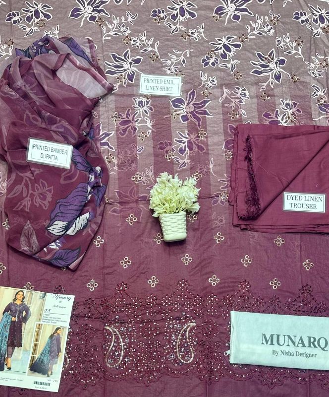 3 Pcs Women's Unstitched Printed Embroidered Suit #Design 05