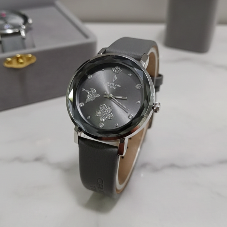 Crystal Time Womens Strap Watch With Crystal Embellishments On The Dial Premium Quality Elegant Design