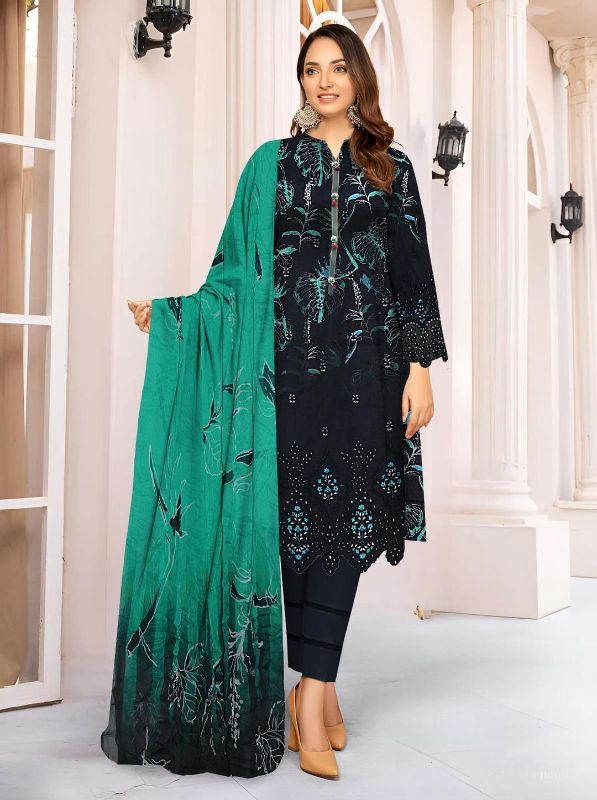 3 Pcs Women's Unstitched Printed Embroidered Suit #Design 07