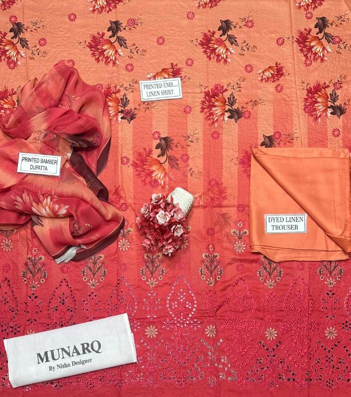 3 Pcs Women's Unstitched Printed Embroidered Suit #Design 02