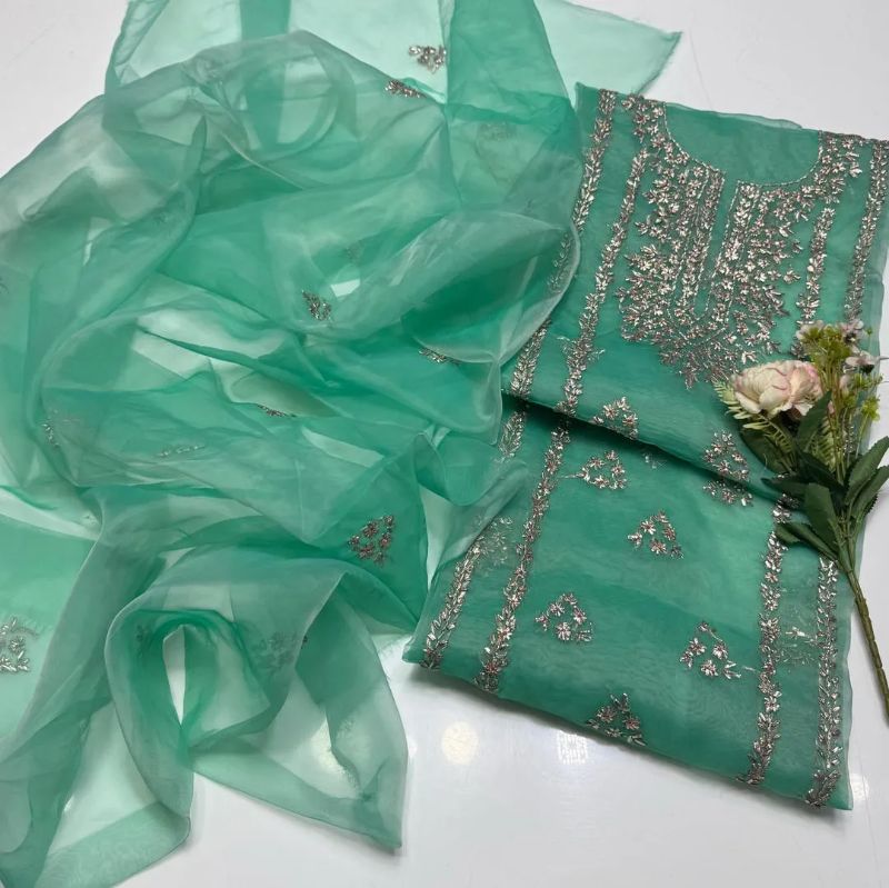 2 PC Hand Embroidered Organza Unstitched Suit #Design No 9