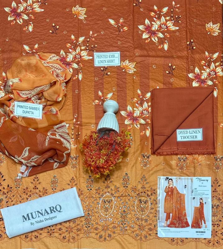 3 Pcs Women's Unstitched Printed Embroidered Suit #Design 01