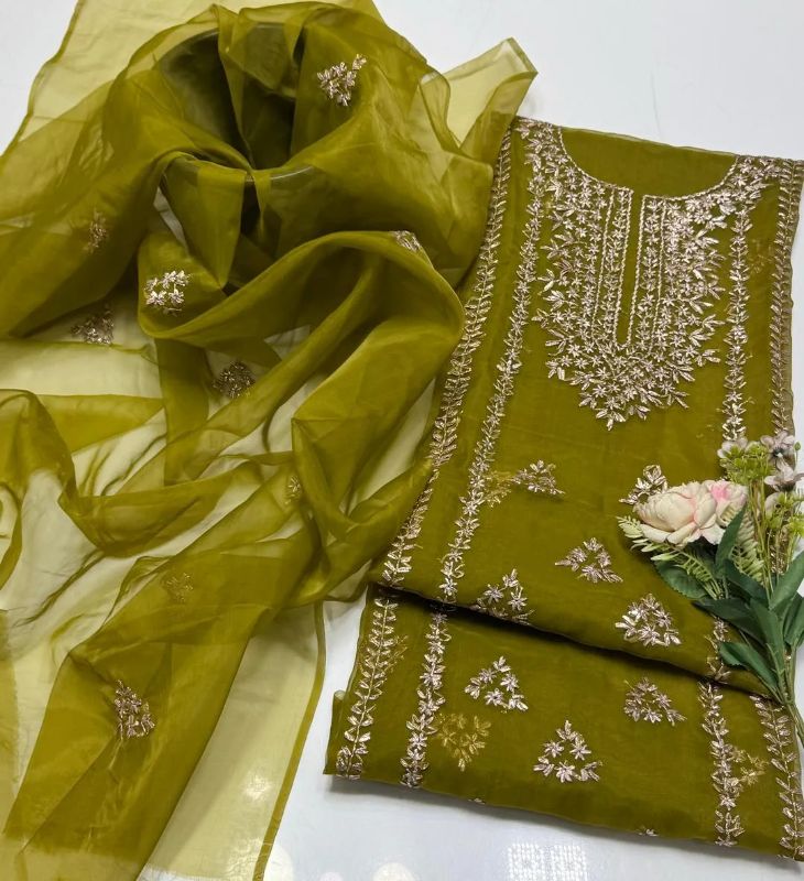 2 PC Hand Embroidered Organza Unstitched Suit #Design No 14