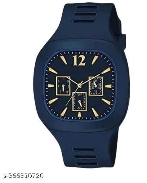 Stylish Black Silicone Strap Watch for Men with Square Dial - Black
