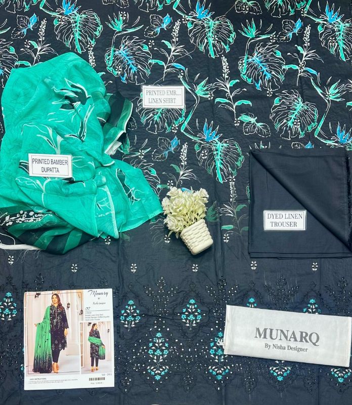 3 Pcs Women's Unstitched Printed Embroidered Suit #Design 07