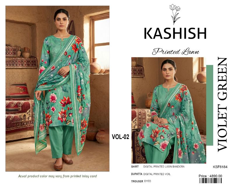 Kashish Bana Dora 3 Piece Premium Printed Lawn Shirt Premium Cambric Trouser And Premium Printed Pure Voil Lawn Dupatta (2)