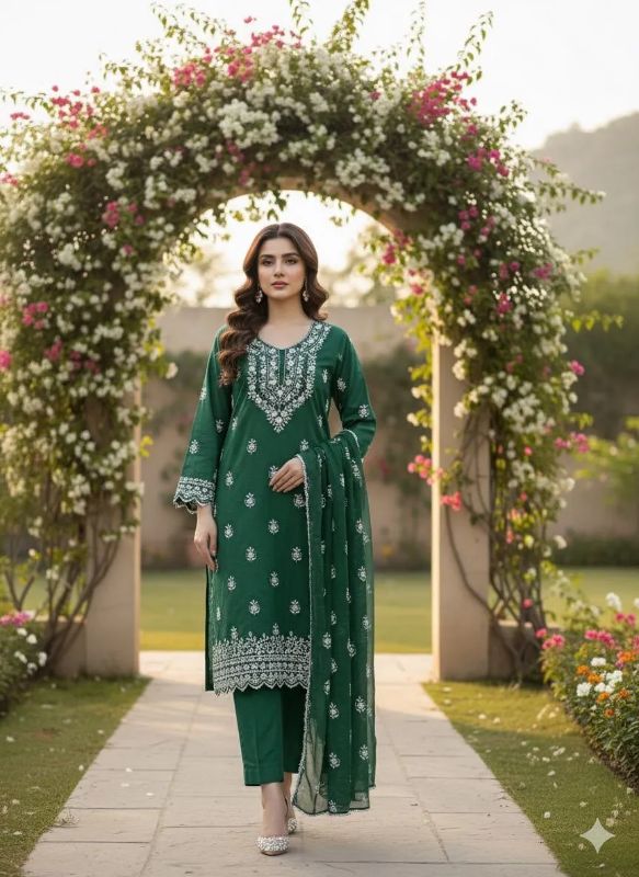 2 PC Embroidered Hand Work Shiffon Unstitched Suit #Design No 3