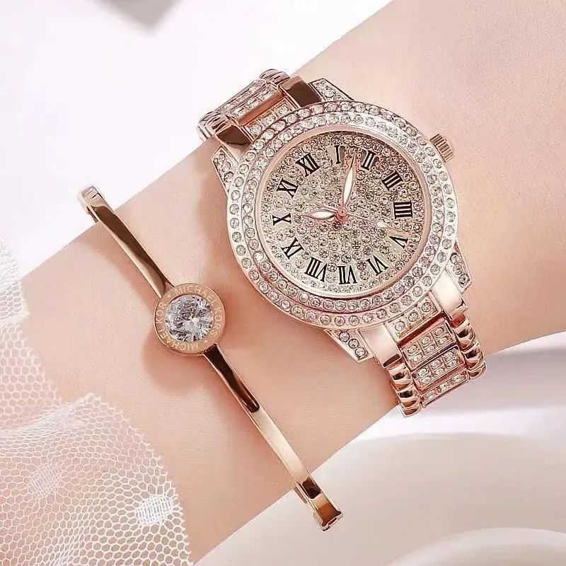 Cross-border foreign trade new full body rhinestone watch women's starry sky steel chain watch fashionable temperament small dial watch women
