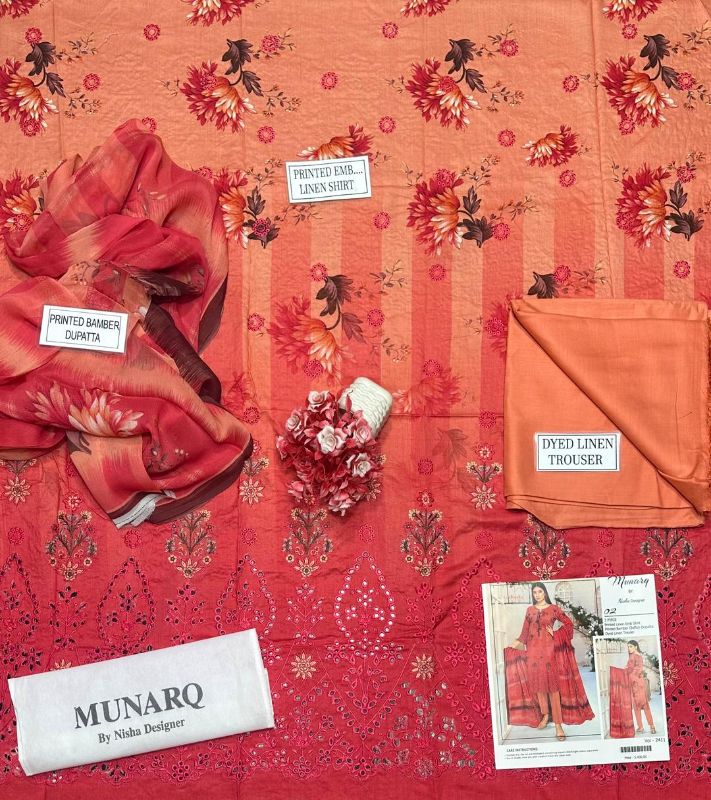 3 Pcs Women's Unstitched Printed Embroidered Suit #Design 02