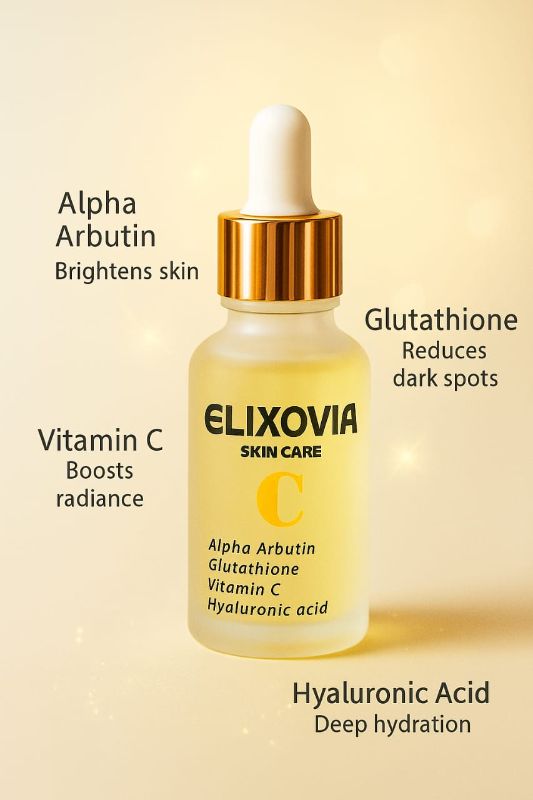 Elixovia Vitamin C Plus Face Serum – Brightening & Hydrating Formula With Alpha Arbutin, Glutathione & Hyaluronic Acid (30ml)