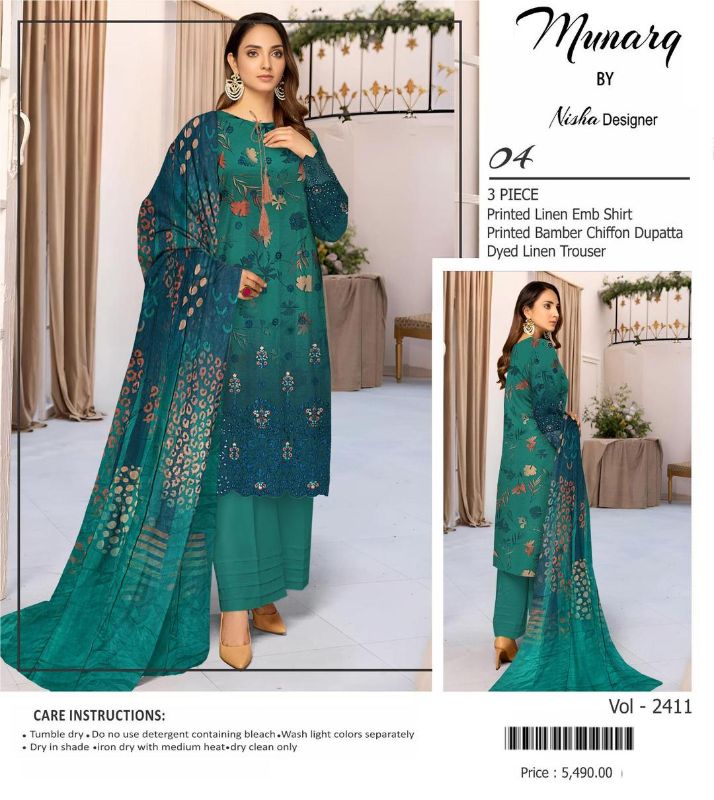 3 Pcs Women's Unstitched Printed Embroidered Suit #Design 04