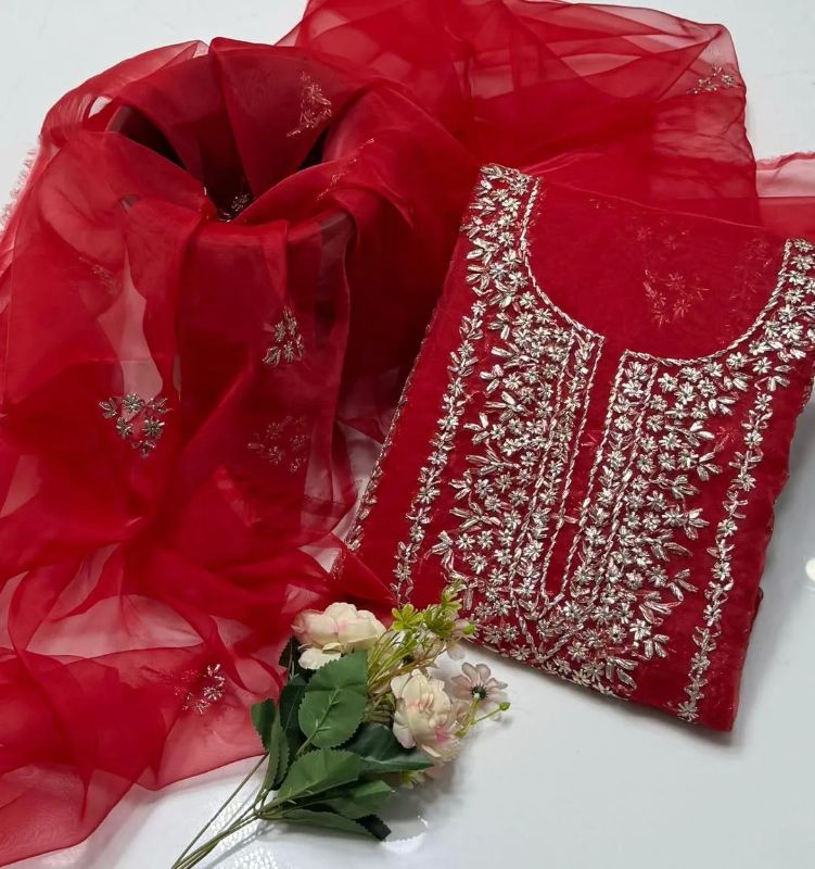 2 PC Hand Embroidered Organza Unstitched Suit #Design No 3