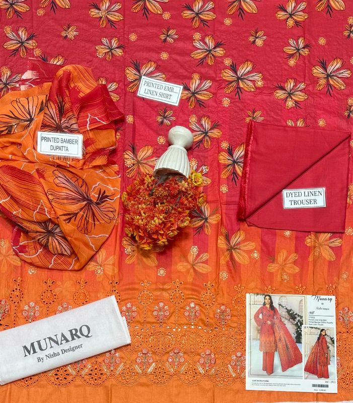 3 Pcs Women's Unstitched Printed Embroidered Suit #Design 08